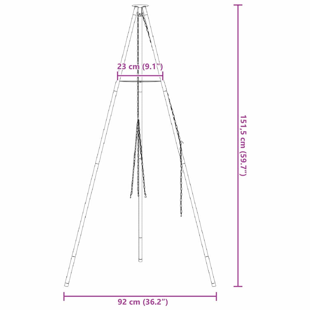 Laužavietės trikojis Juoda 92 x 92 x 151.5 cm Plienas