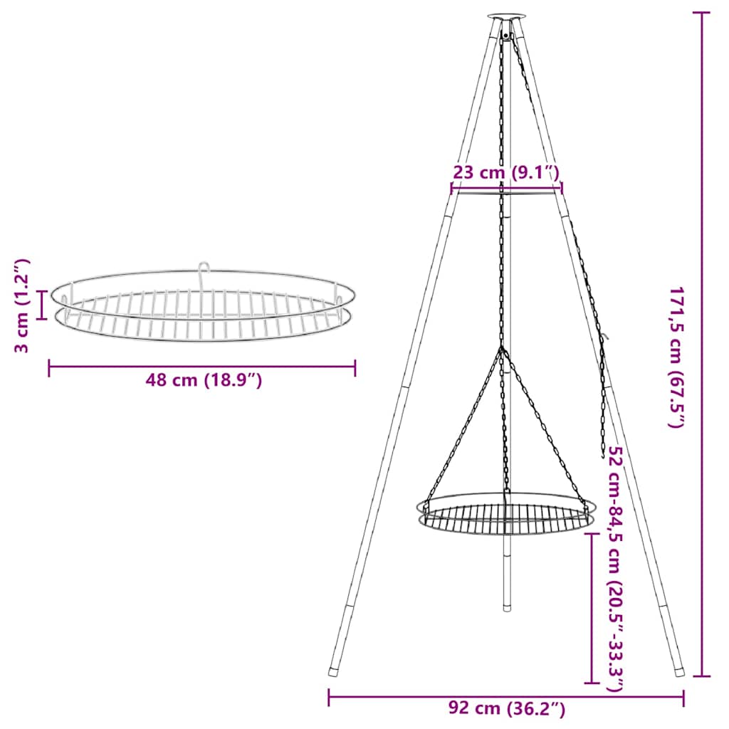 Laužavietės trikojis 2 pcs Juoda Plienas