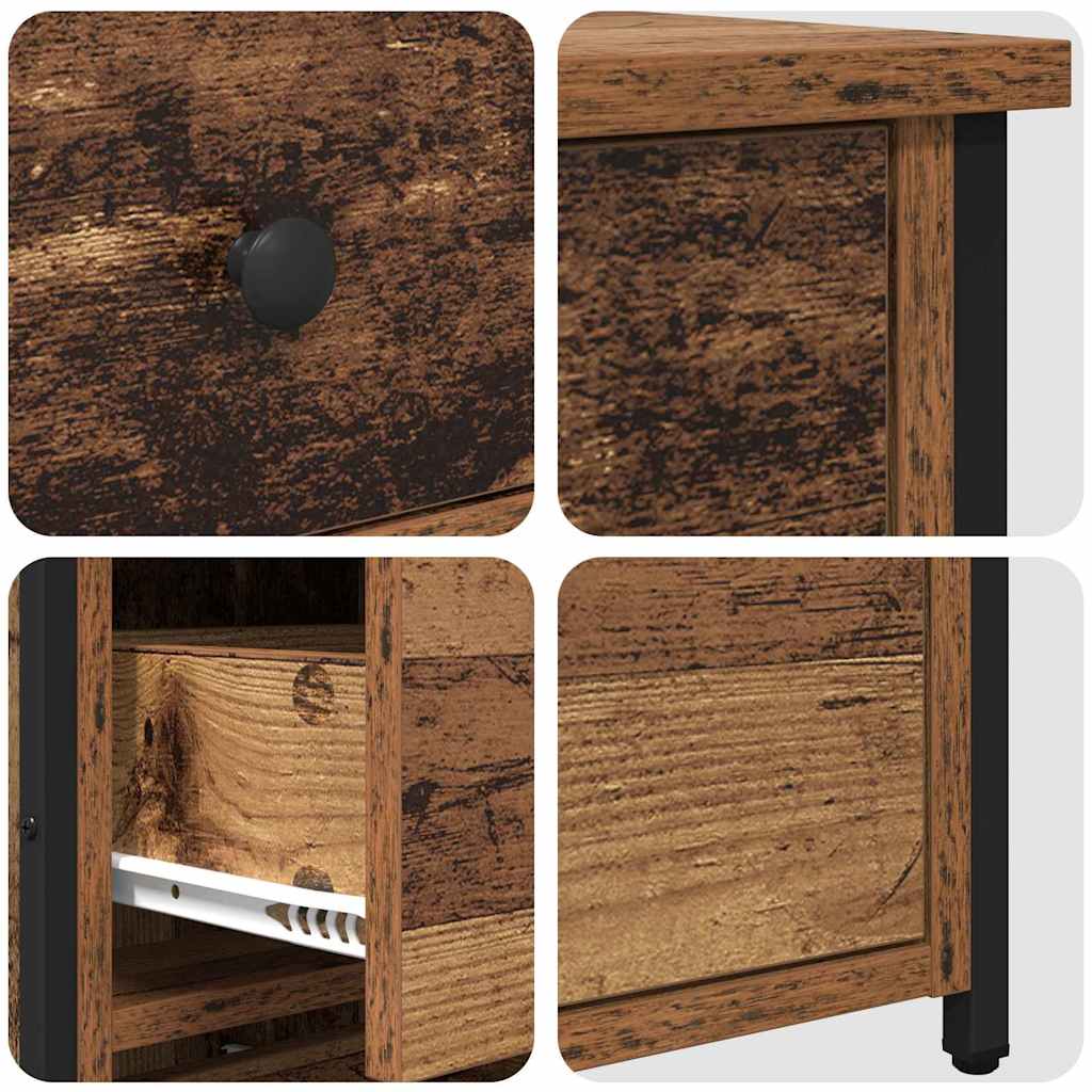 Bedside cabinet with drawer Brown Solid reclaimed wood