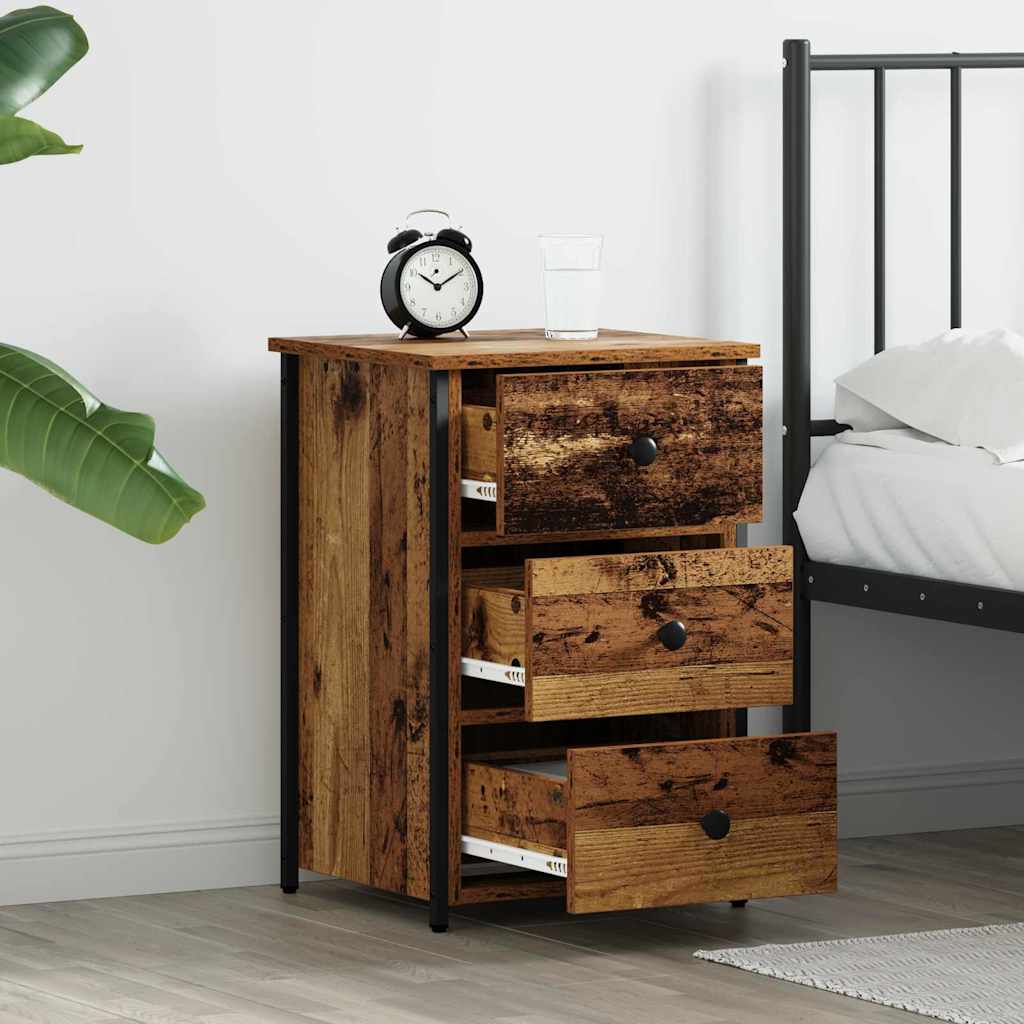 Bedside cabinet with drawer Brown Solid reclaimed wood