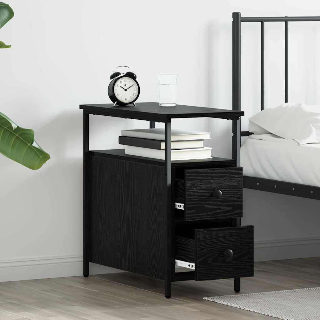 Bedside table with drawer black oak 30 x 60 x 60 cm