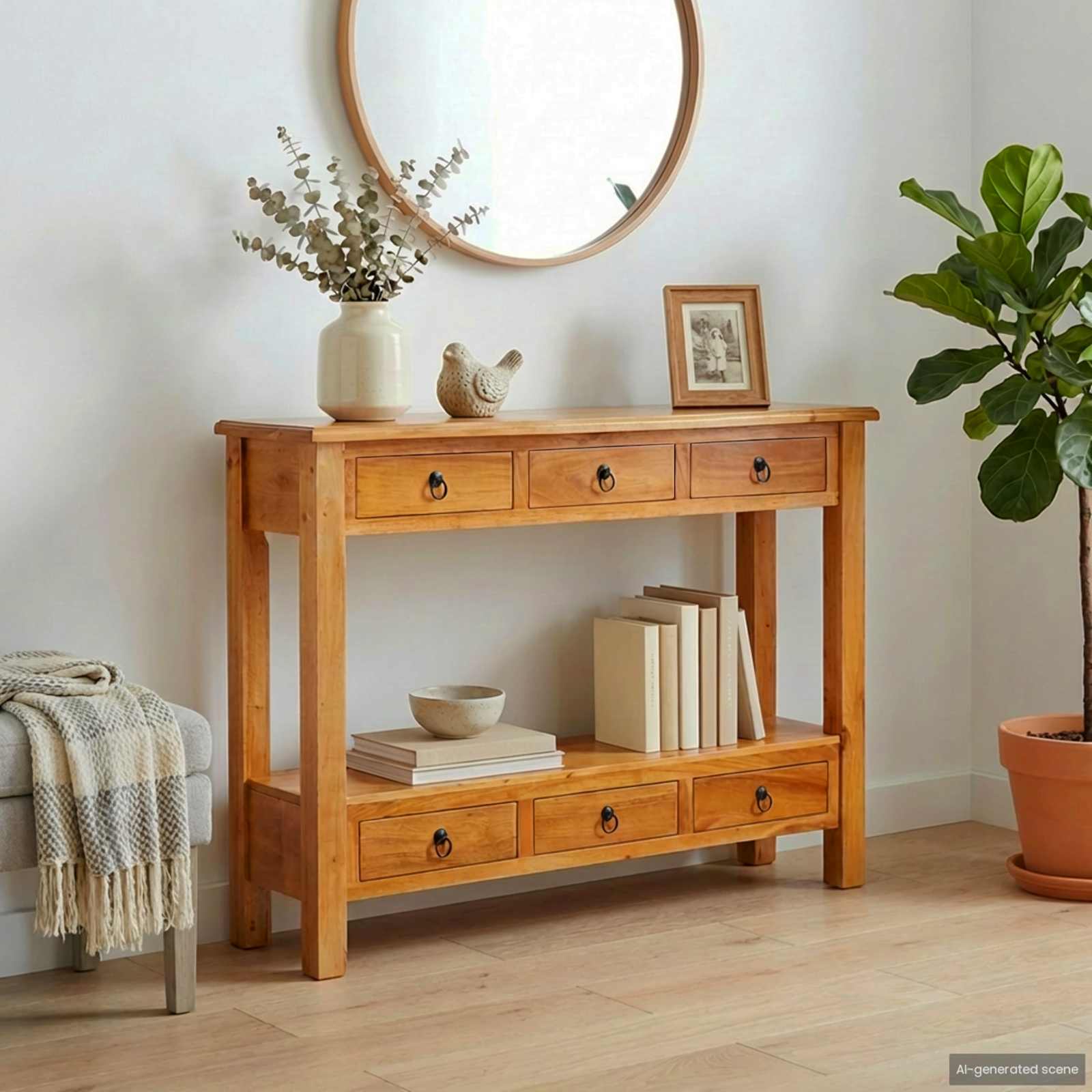 Console Table with Drawer Natural 115 x 32 x 76 cm