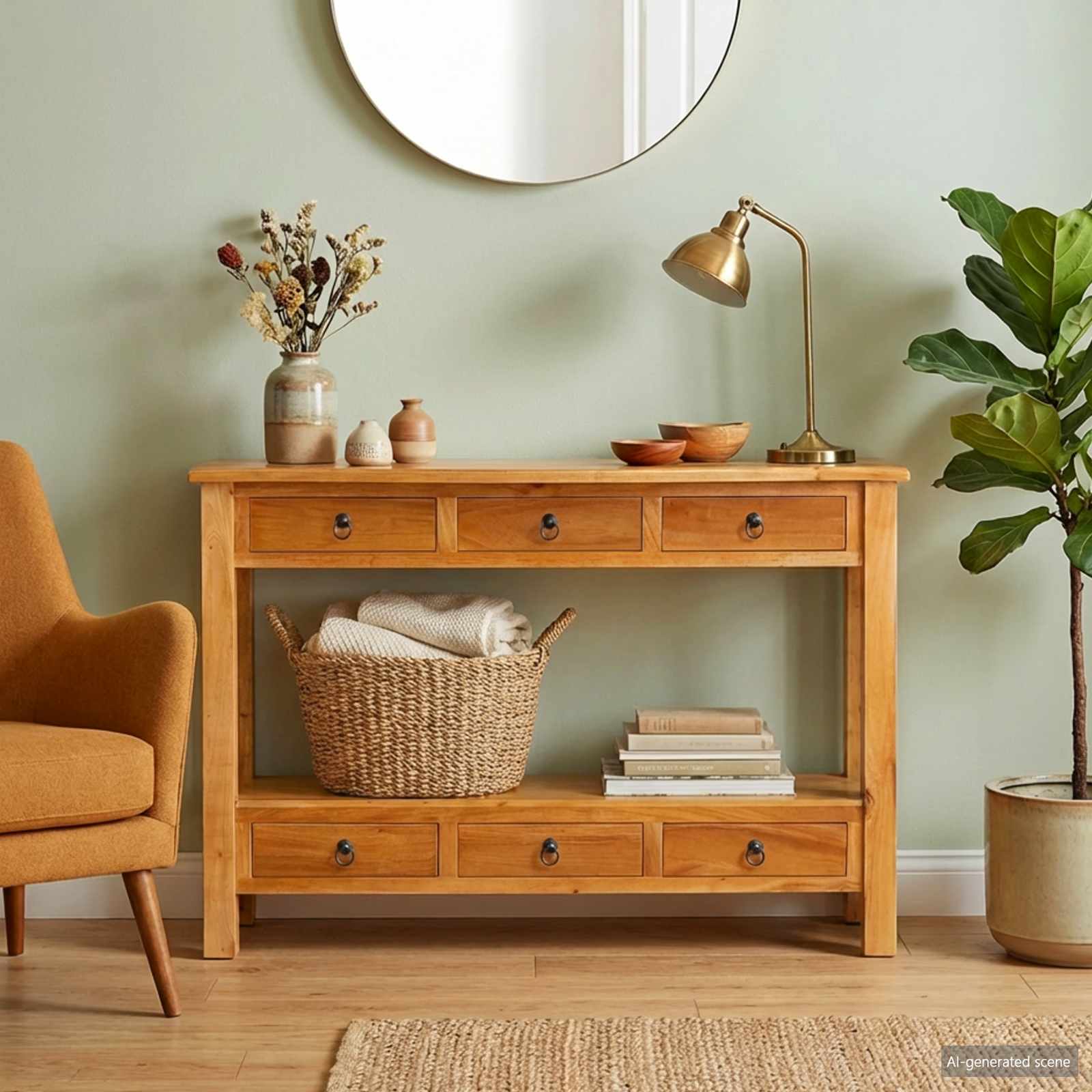 Console Table with Drawer Natural 115 x 32 x 76 cm