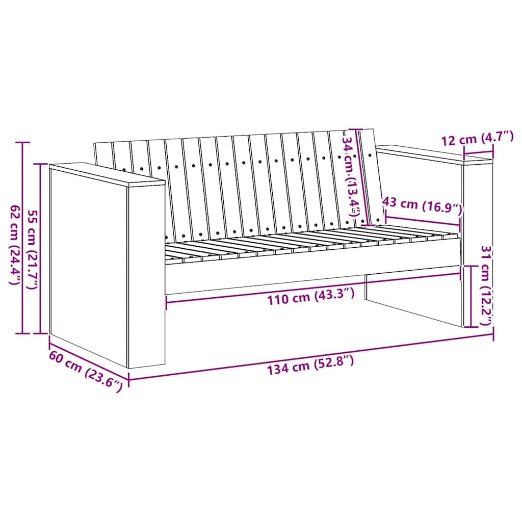 Sodo sofa Žalia 134 x 60 x 62 cm Kietos pušies mediena