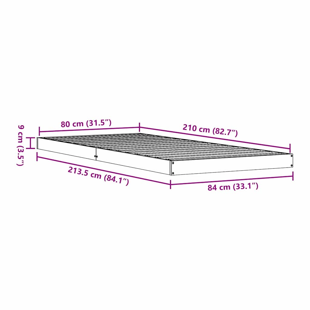 Grindų lovos rėmas Balta 80 x 210 cm Pušies medienos masyvas