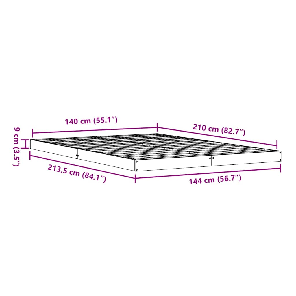 Grindų lovos rėmas Balta 140 x 210 cm Pušies medienos masyvas