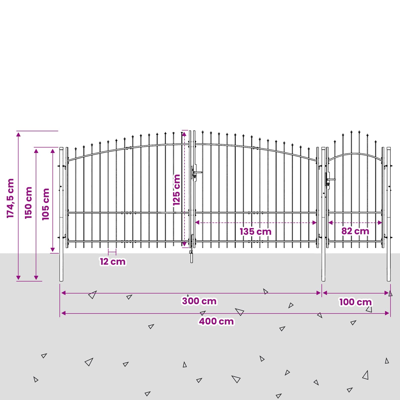 Sodo vartai su užraktu Woerden Pilka 125 x 400 cm Plienas