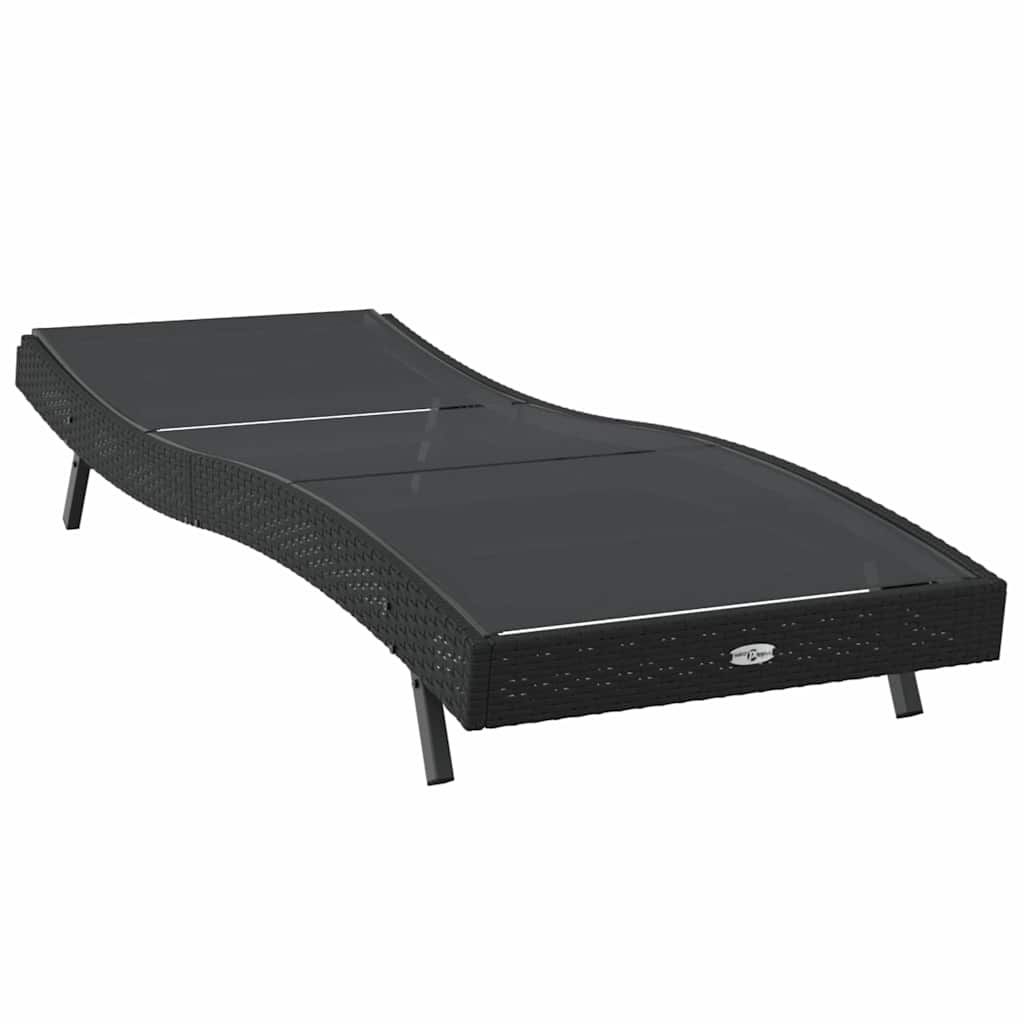 Sun lounger - black poly rattan and textilene