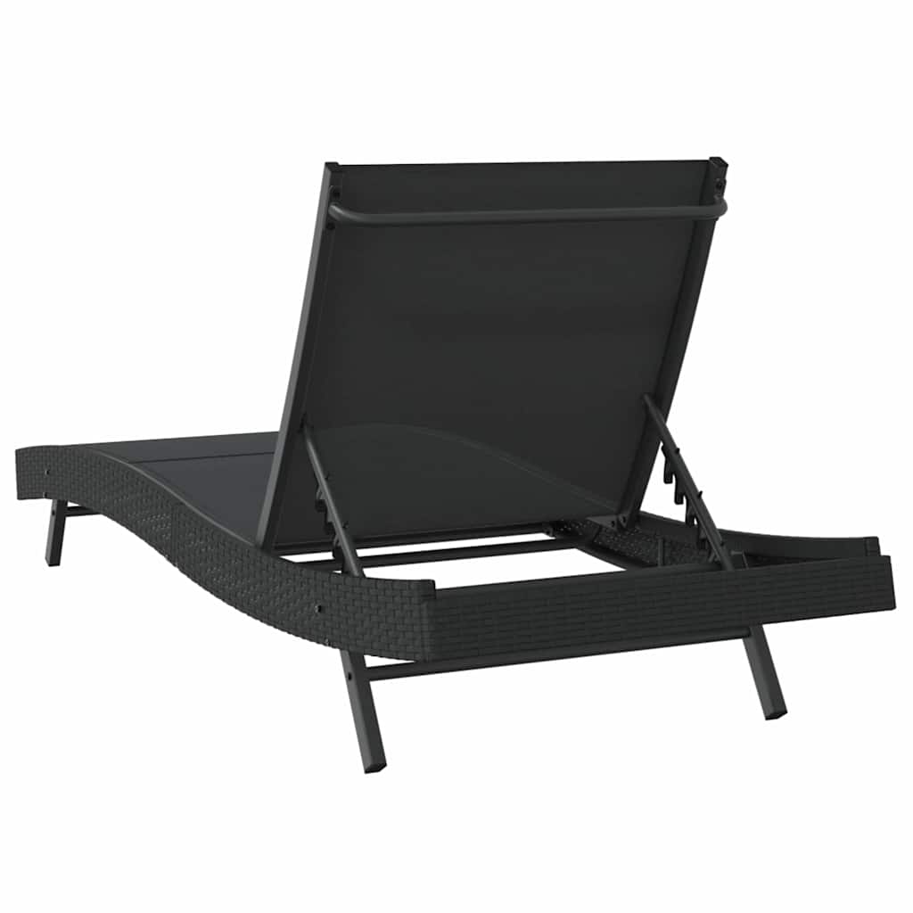 Sun lounger - black poly rattan and textilene