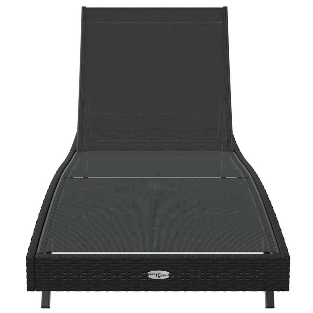 Sun lounger - black poly rattan and textilene
