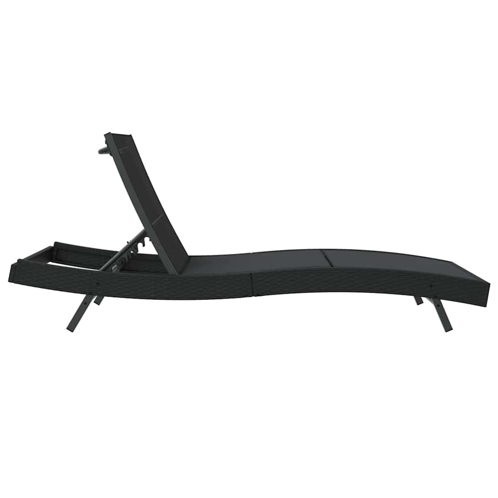 Sun lounger - black poly rattan and textilene