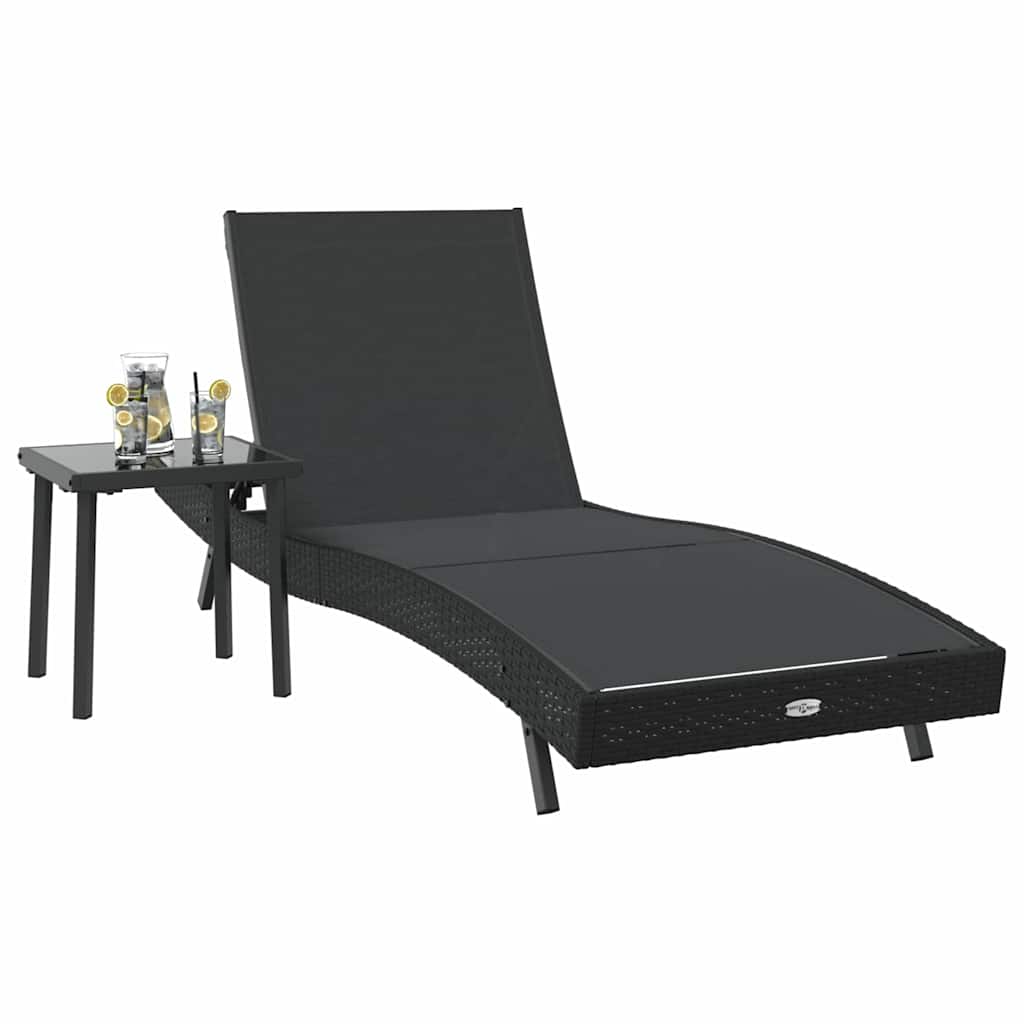 Saulės gultas 2 pcs Juoda poliratanas