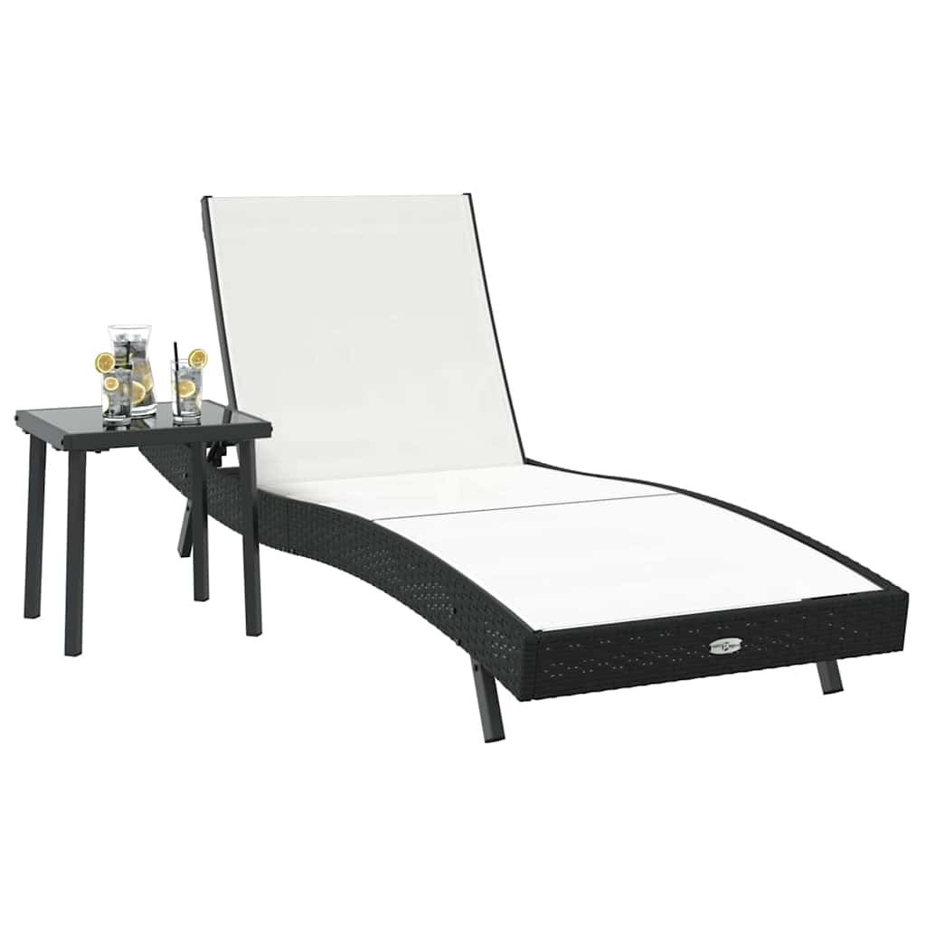 Saulės gultas 2 pcs Juoda ir Balta poliratanas