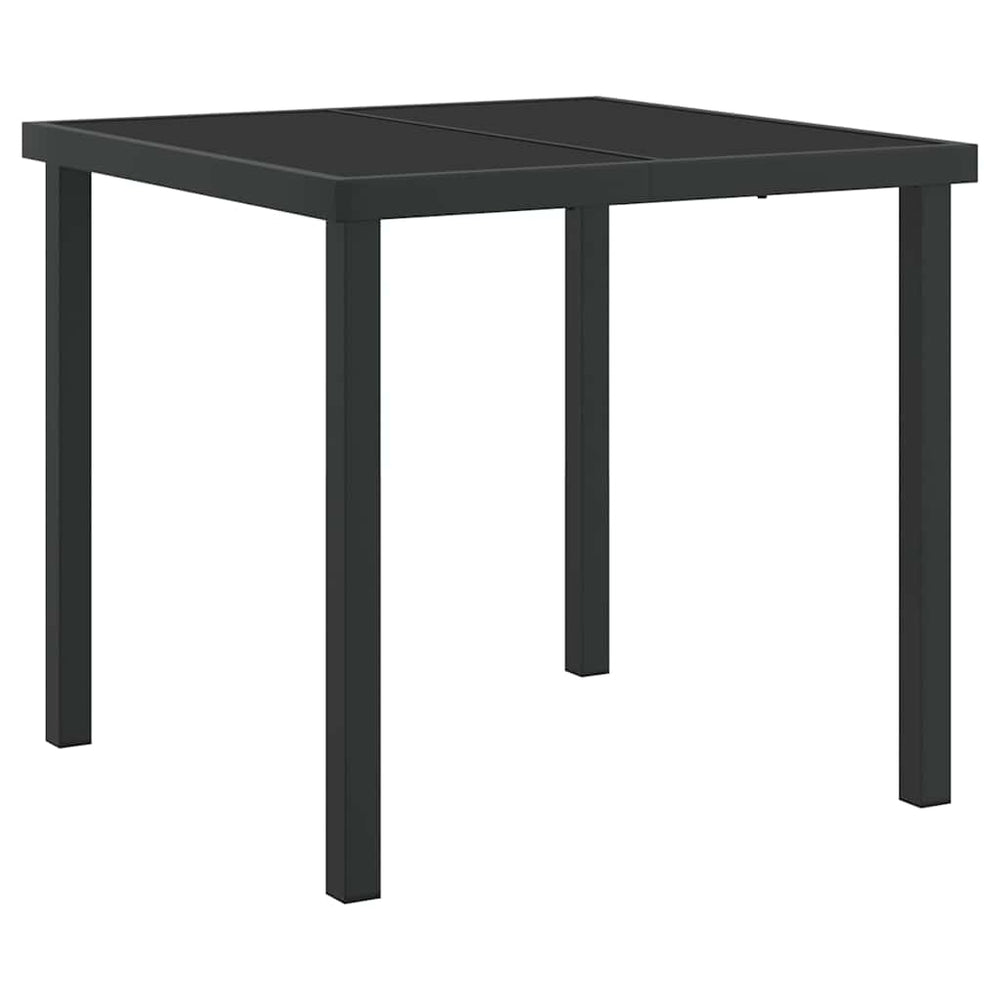 Juodas Sodo Stalas 80x80x73 cm su grūdintu stiklu