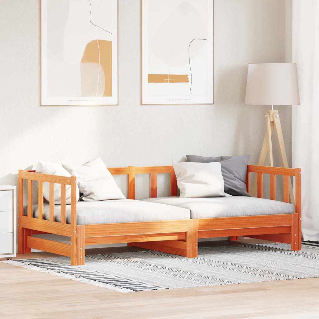 Ištraukiamas dienos lova be čiužinio, vaškinė ruda 2x(80x200) cm