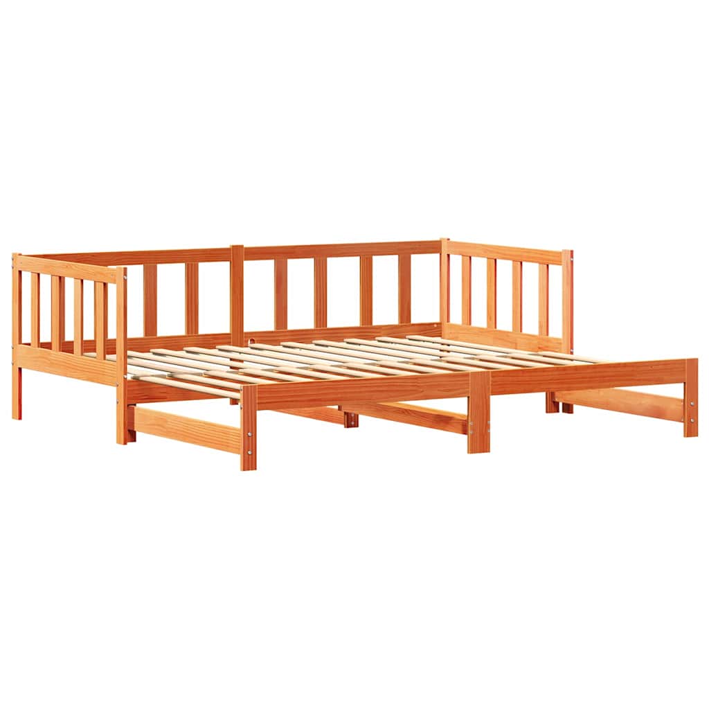 Ištraukiamas dienos lova be čiužinio, vaškinė ruda 2x(80x200) cm