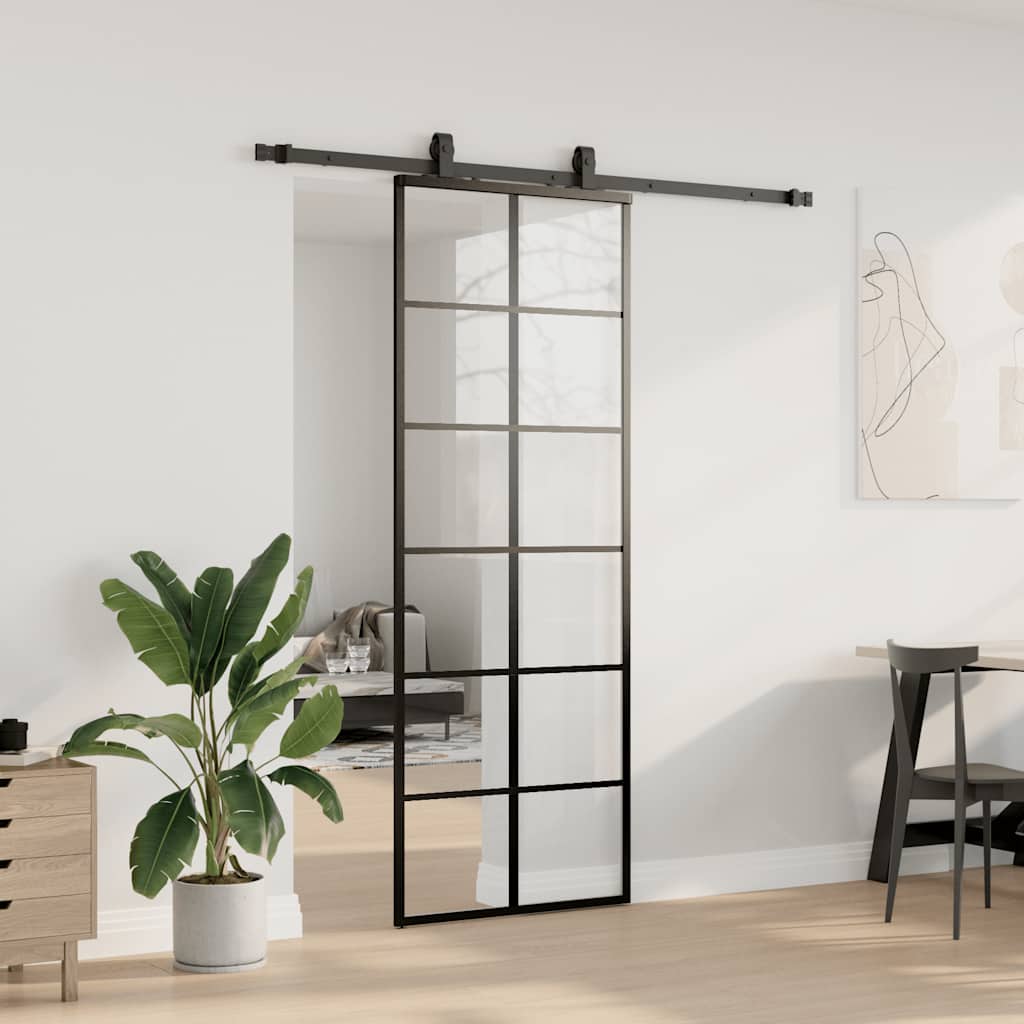 Sliding door with fitting kit, black, 76x205 cm, ESG and