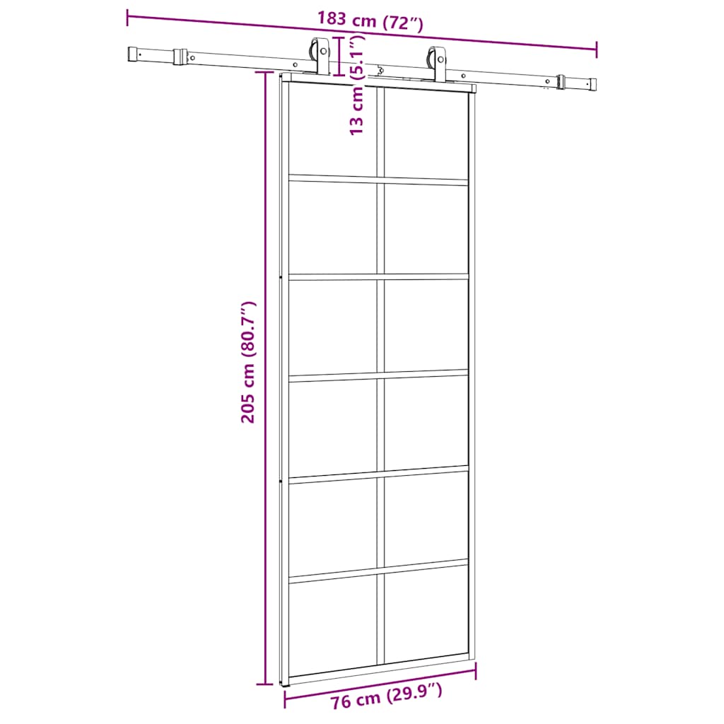 Sliding door with fitting kit, black, 76x205 cm, ESG and