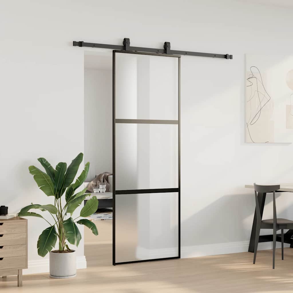Bīdāmās durvis ar aprīkojuma komplektu, melnas, 76x205 cm