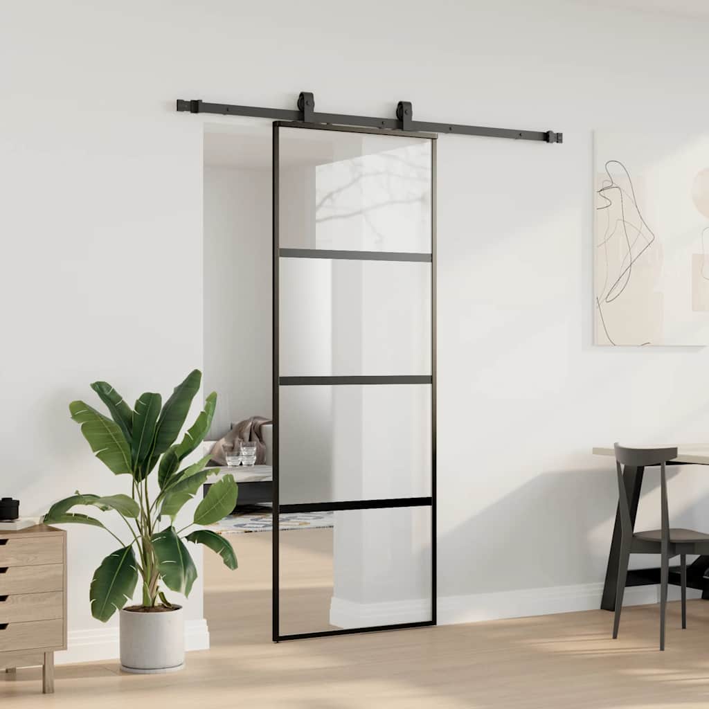 Bīdāmās durvis ar aprīkojuma komplektu, melnas, 76x205 cm