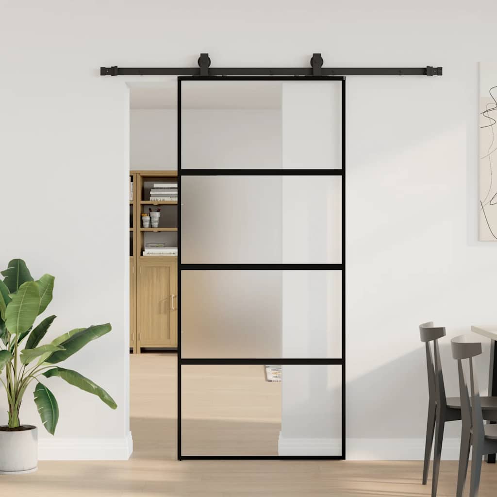 Sliding door with fittings, black, 90x205 cm