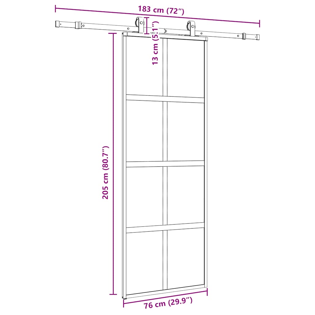 Sliding door with fitting kit, black, 76x205 cm