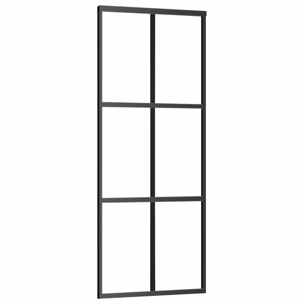 Bīdāmās durvis ar furnitūras komplektu, melnas, 76x205 cm, ESG un