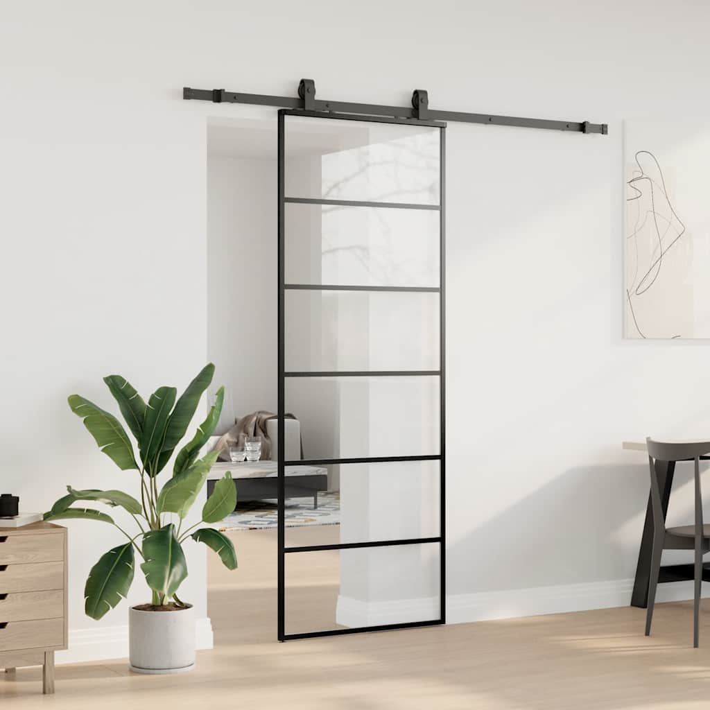 Sliding door with fitting kit, black, 76x205 cm, ESG and
