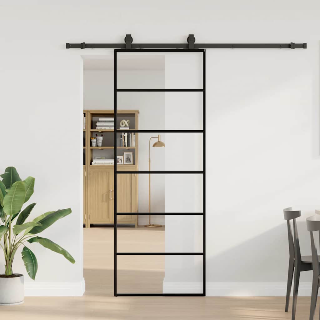 Sliding door with fitting kit, black, 76x205 cm, ESG and