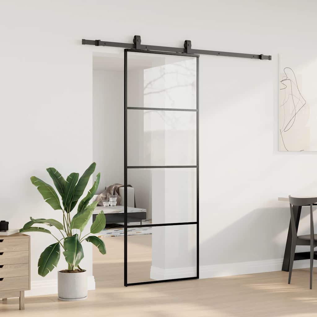 Sliding door with fitting kit, black, 76x205 cm, ESG and
