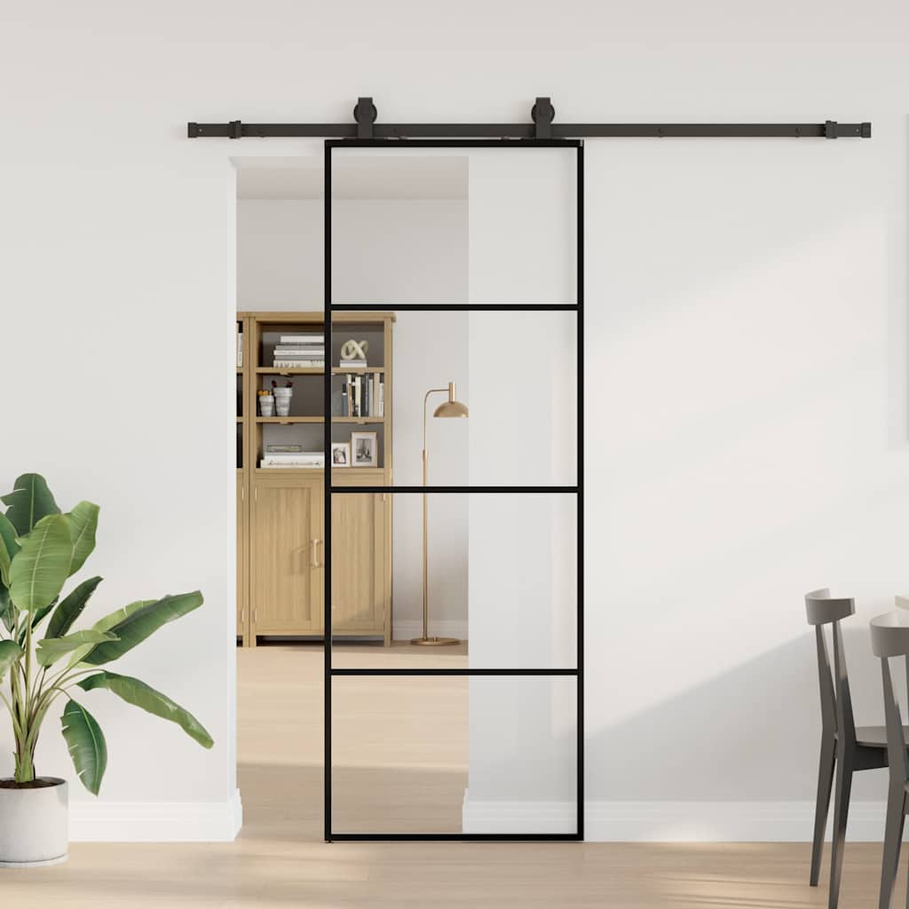 Sliding door with fitting kit, black, 76x205 cm, ESG and