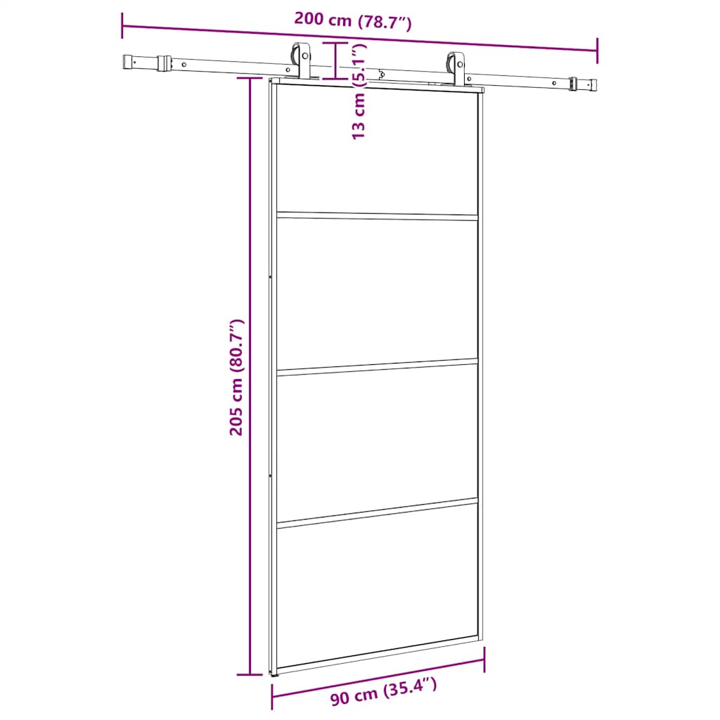 Sliding door with fitting kit, black, 90x205 cm, ESG glass and