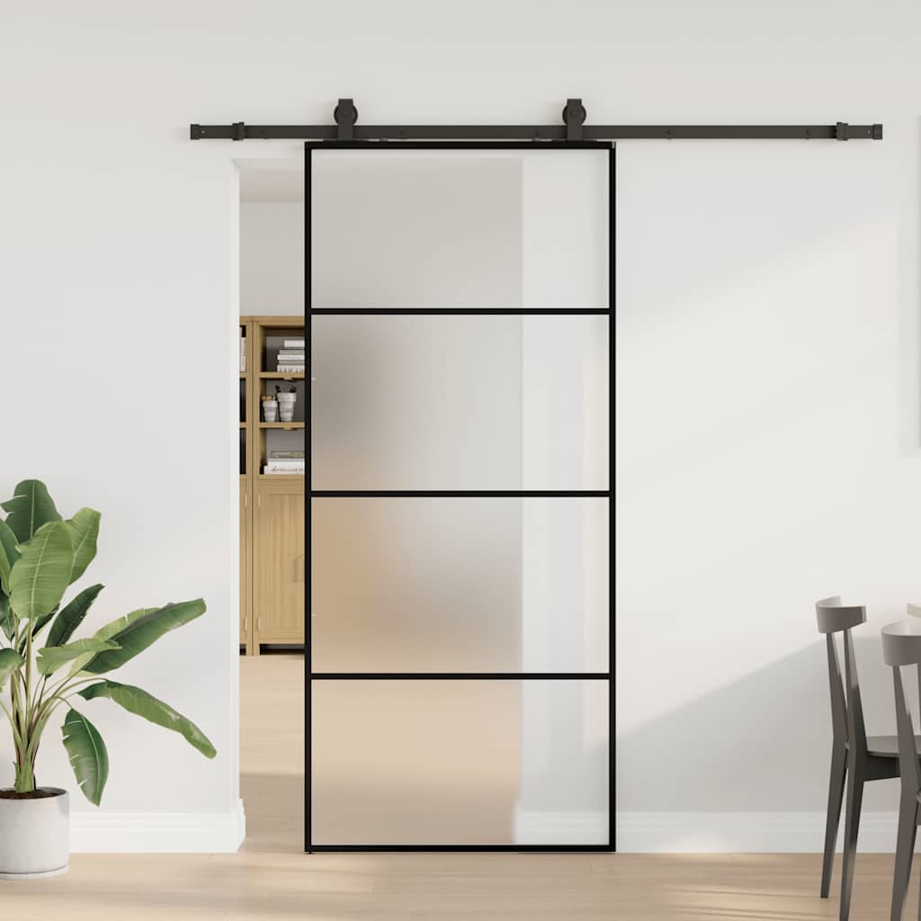 Sliding door with fitting kit, black, 90x205 cm, ESG glass and