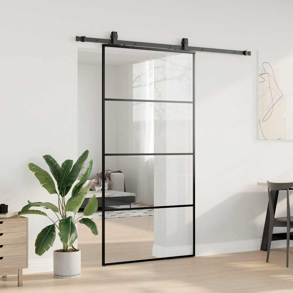 Stumdomos durys su furnitūra, juodos, 102,5x205 cm, ESG stiklas