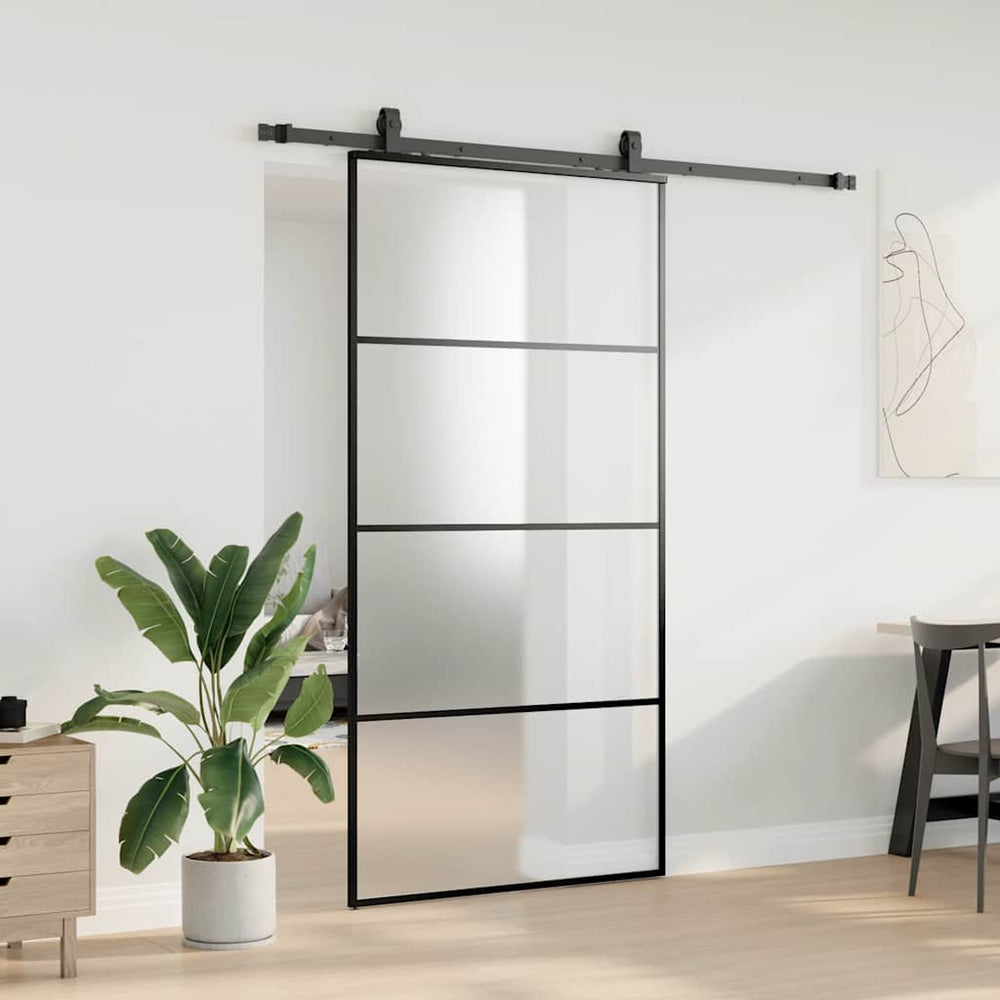 Stumdomos durys su furnitūra, juodos, 102,5x205 cm, ESG stiklas