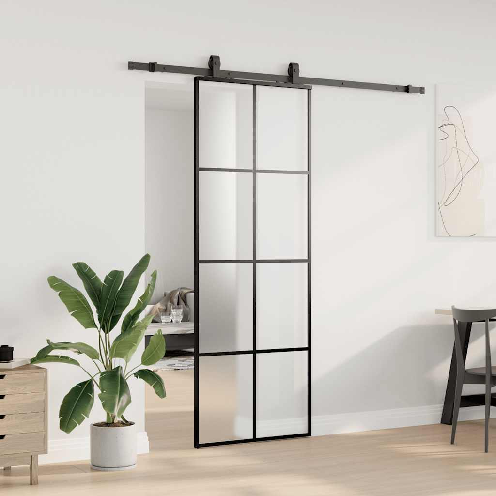 Bīdāmās durvis ar furnitūras komplektu, melnas, 76x205 cm, ESG un