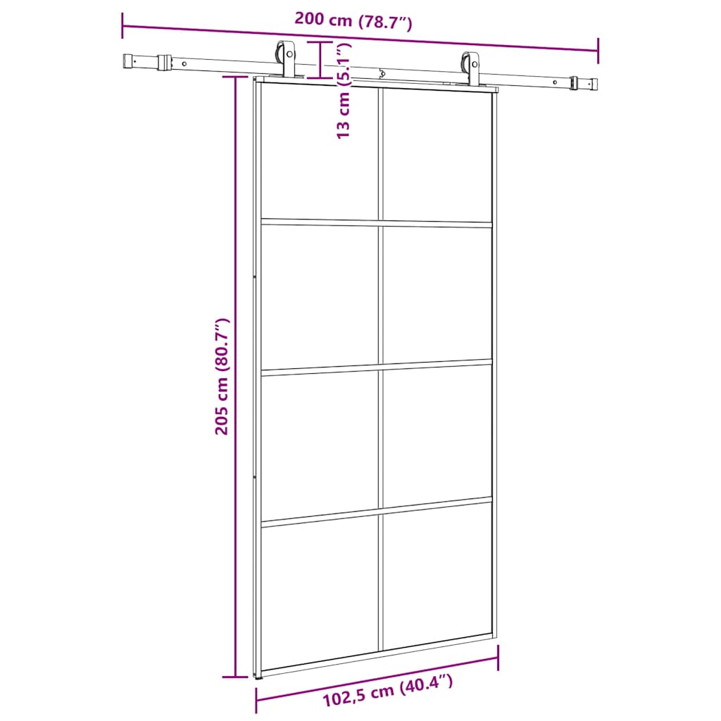Stumdomos durys su furnitūra, juodos, 102,5x205 cm, ESG stiklas