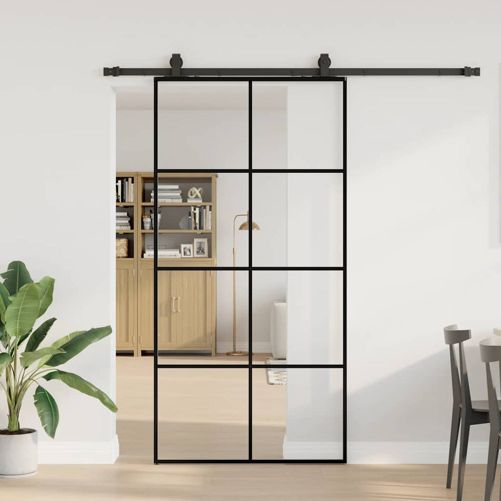 Stumdomos durys su furnitūra, juodos, 102,5x205 cm, ESG stiklas