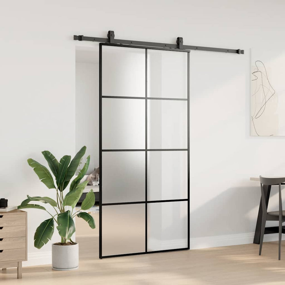 Stumdomos durys su furnitūra, juodos, 102,5x205 cm, ESG stiklas