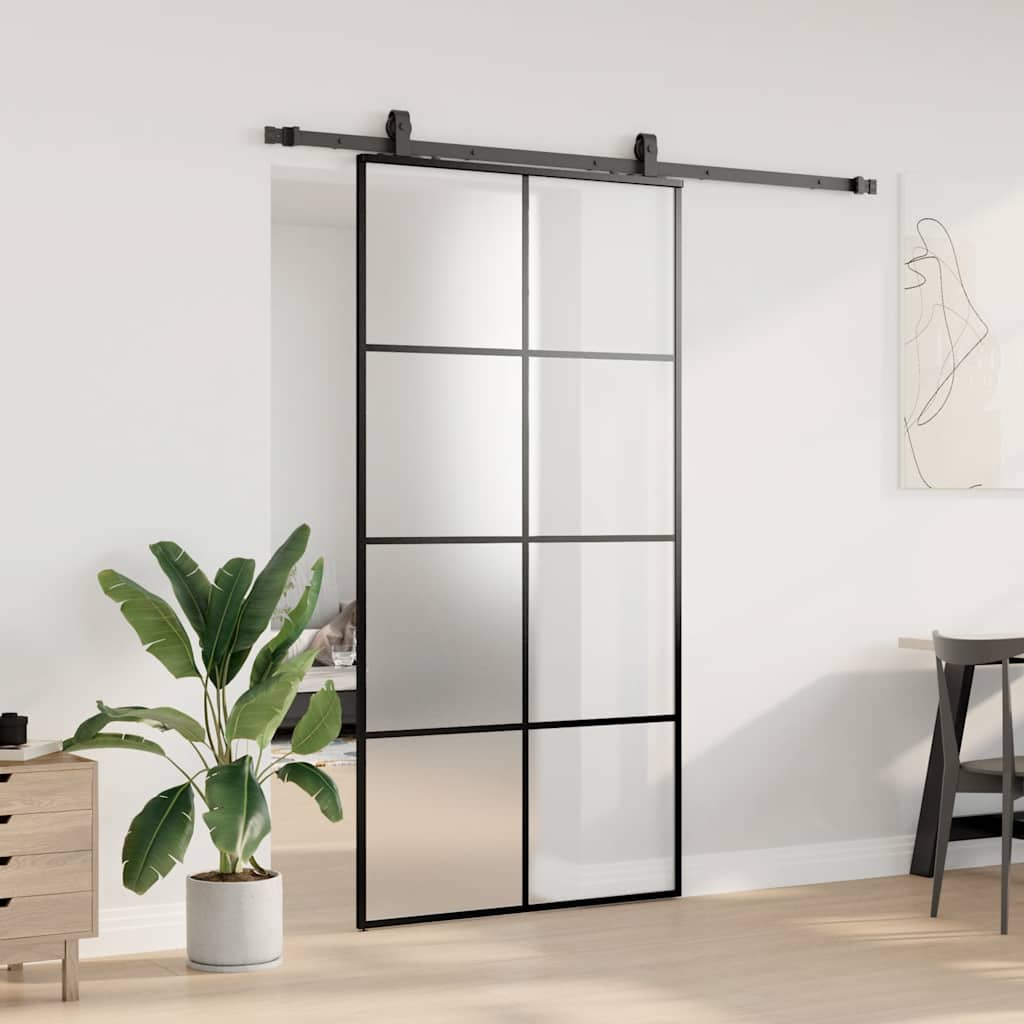 Stumdomos durys su furnitūra, juodos, 102,5x205 cm, ESG stiklas