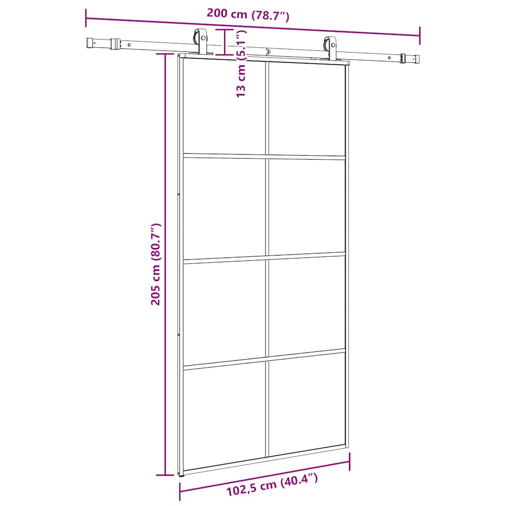 Stumdomos durys su furnitūra, juodos, 102,5x205 cm, ESG stiklas