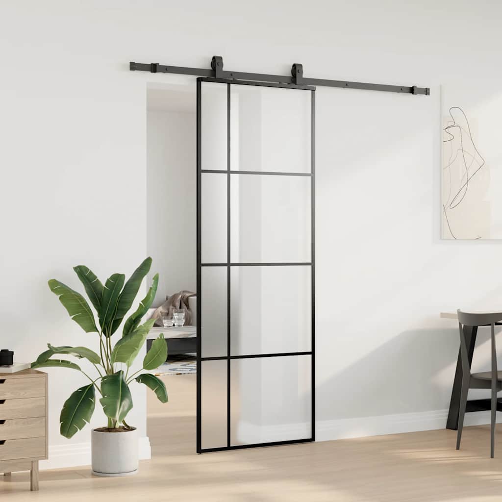 Bīdāmās durvis ar furnitūras komplektu, melnas, 76x205 cm, ESG un