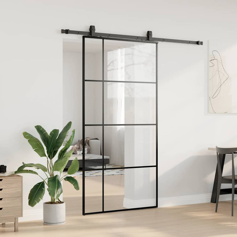 Stumdomos durys su furnitūra, juodos, 102,5x205 cm, ESG stiklas
