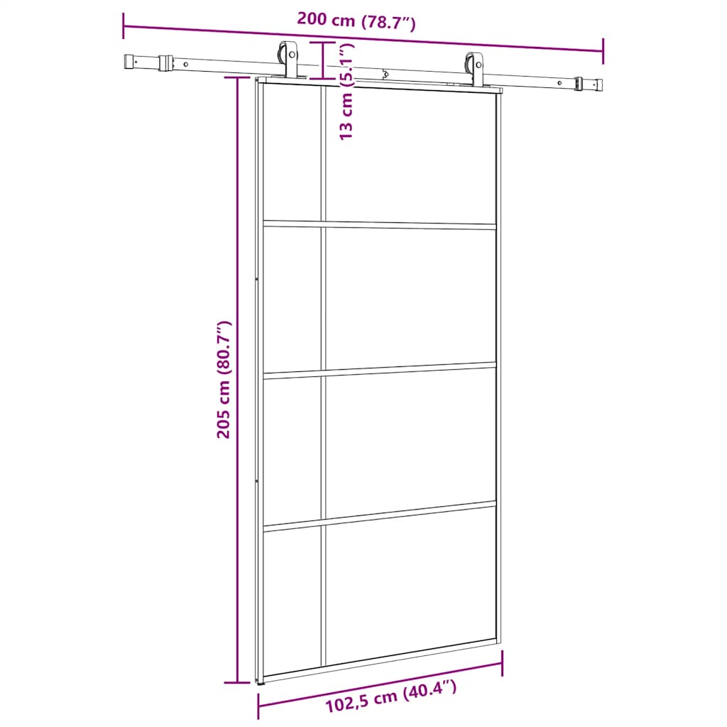 Stumdomos durys su furnitūra, juodos, 102,5x205 cm, ESG stiklas