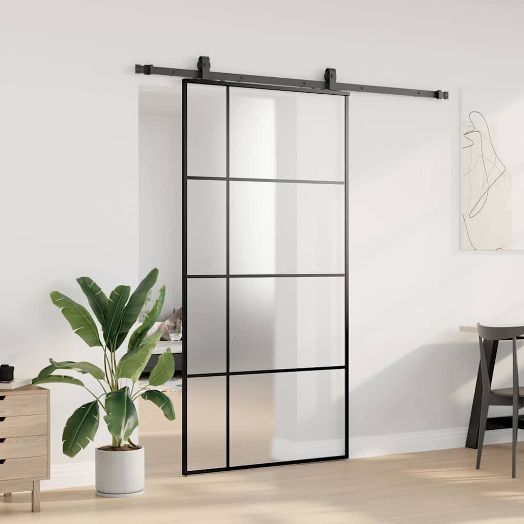Stumdomos durys su furnitūra, juodos, 102,5x205 cm, ESG stiklas