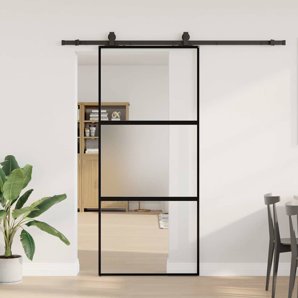 Bīdāmās durvis ar aprīkojuma komplektu, melnas, 90x205 cm