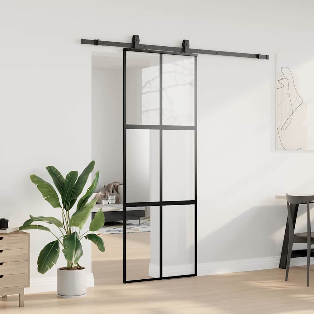 Sliding door with fitting kit, black, 76x205 cm