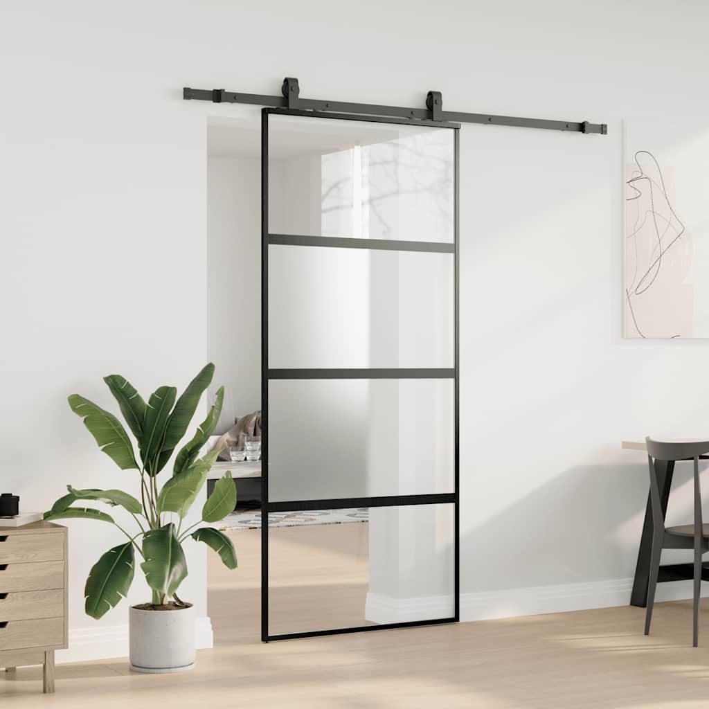 Bīdāmās durvis ar aprīkojuma komplektu, melnas, 90x205 cm