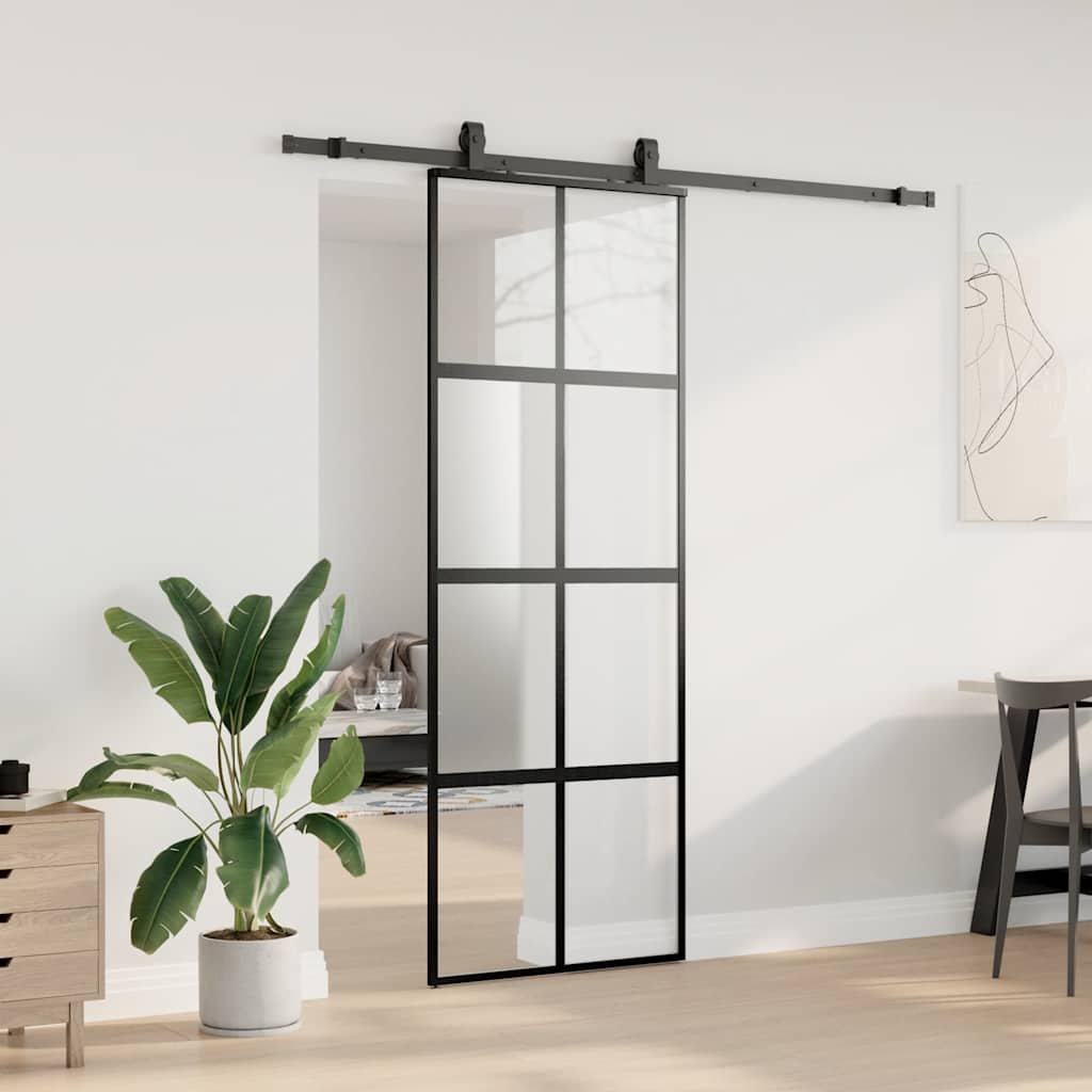 Bīdāmās durvis ar aprīkojuma komplektu, melnas, 76x205 cm