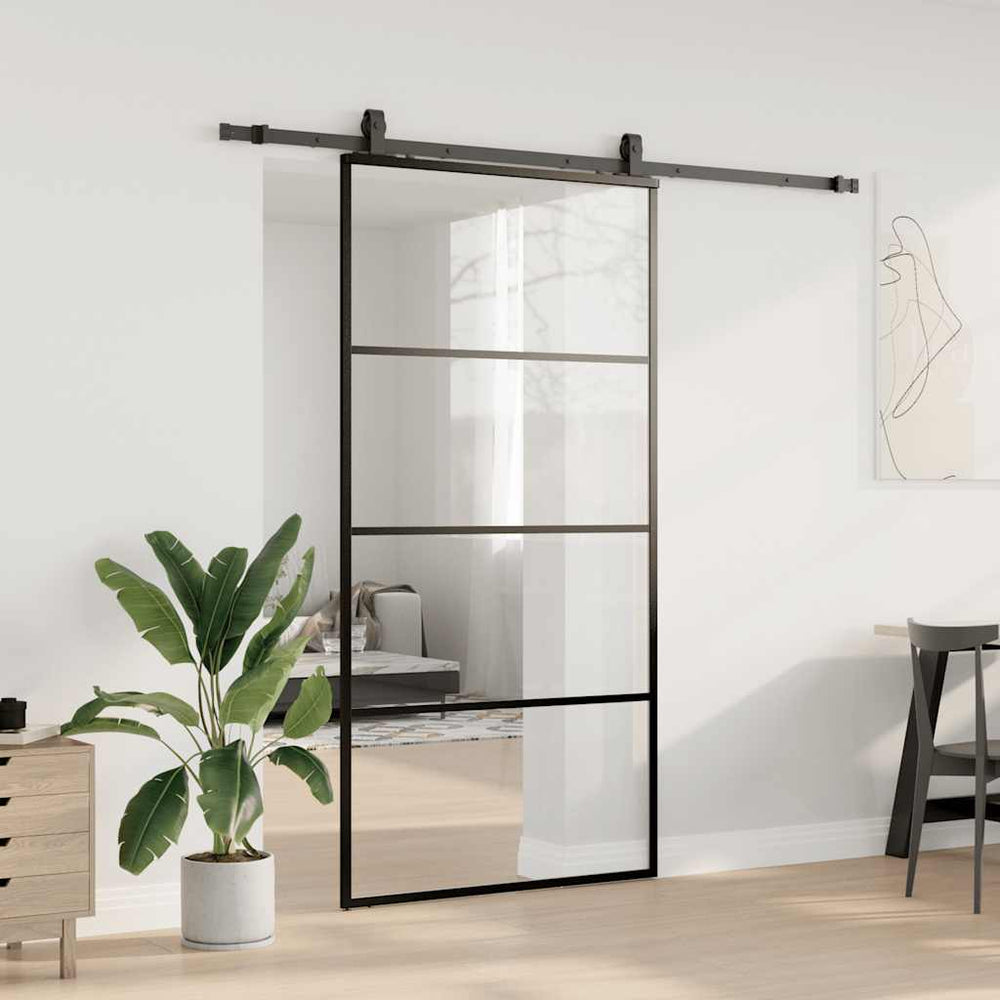 Stumdomos durys su furnitūra, juodos, 102,5x205 cm, ESG stiklas